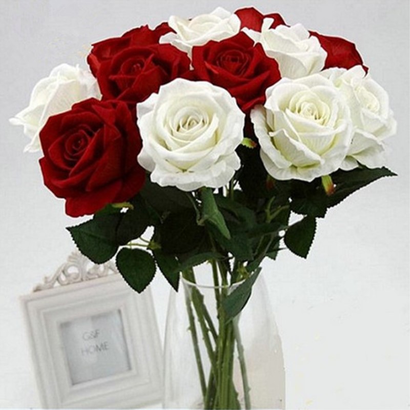 

11PCS Romantic Rose Artificia Fower DIY Red White Sik Fake Fower for Party Home Wedding Decoration Vaentines Day, B red rose