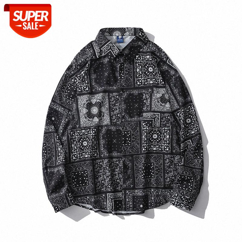 

Retro ethnic romantic long-sleeved shirt men's west coast cashew flower long jacket #QX09, White;black