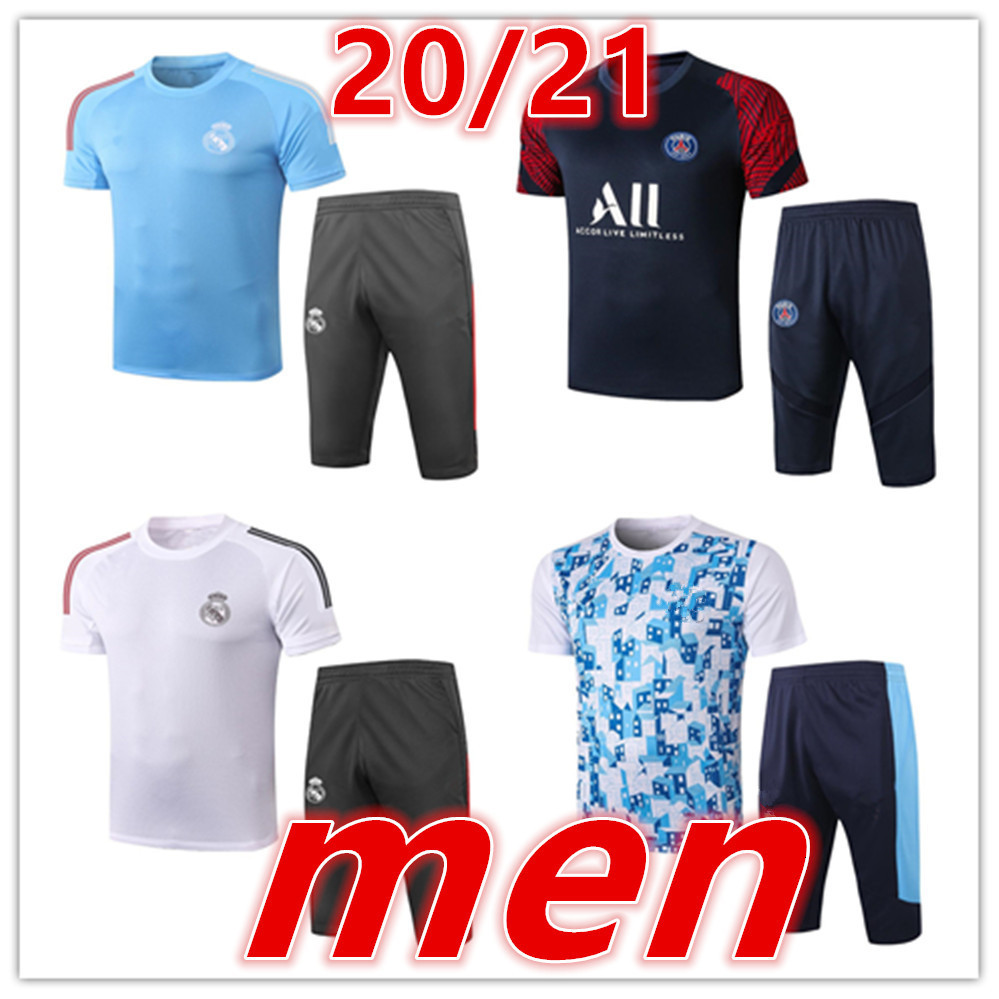 

2021 New 2020 men real madrid tracksuits soccer training suit Short sleeve 3/4 pants football kits 20 21 HAZARD Football shirt tracksuit, White;black
