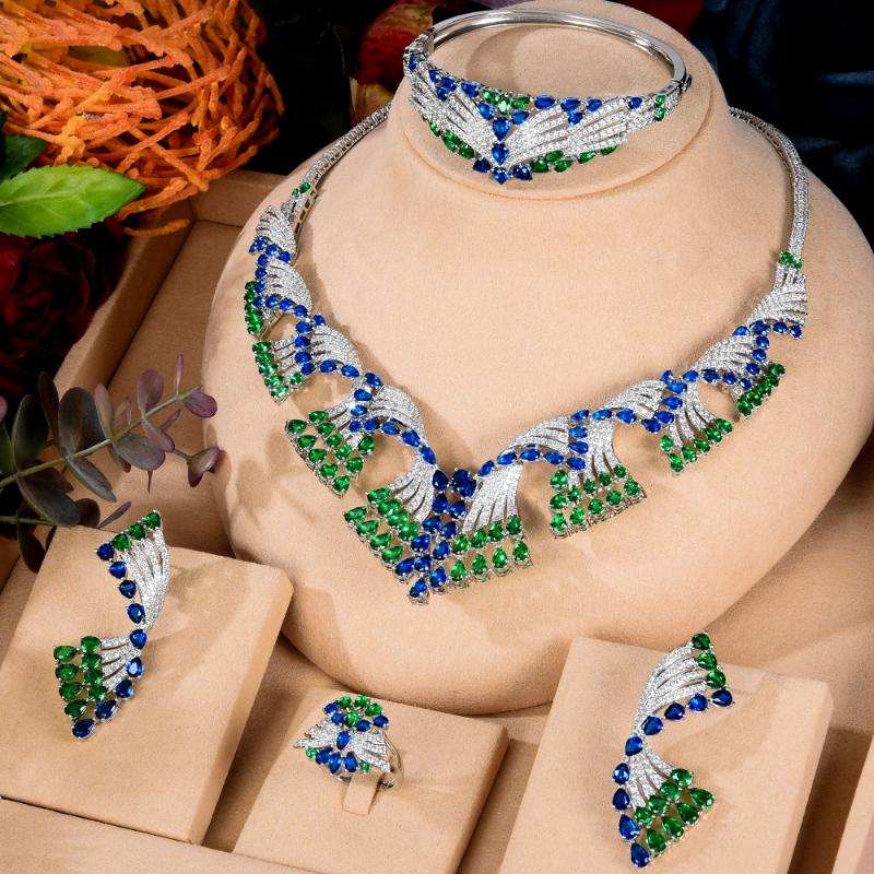 

earrings & necklace kellybola jewelry luxury bracelet ring set cubic zirconia women wedding banquet party anniversary, Silver