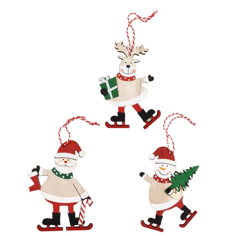 

Christmas Decorations Cartoon Wood Chip Ornaments Wooden Santa Claus Snowman Elk Xmas Decors Tree Hanging Pendants For Home Party Favors