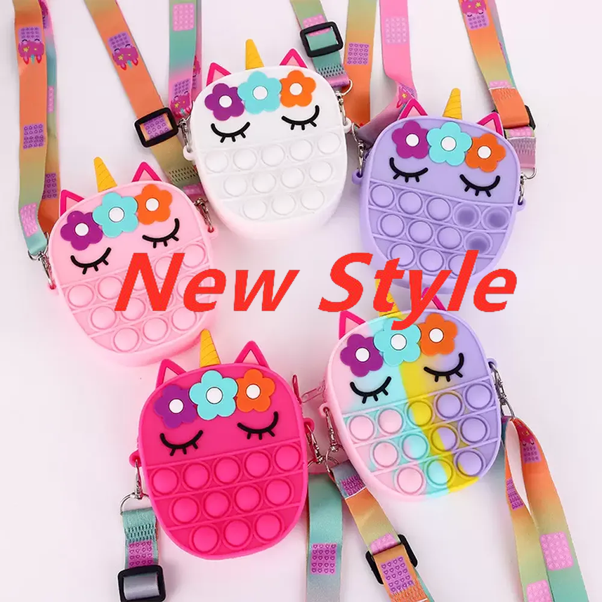 

NEW!!! Fidget Toy Shoulder Bag Sensory Bubble Coin Purse Unicorn Cellphone Straps Messenger Finger Push Bubbles Change Decompression Toys for Girls Kids New Stock CO11