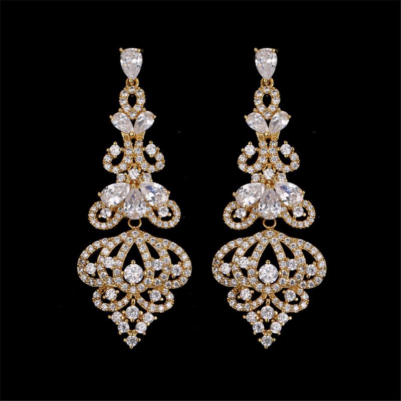 

Dangle & Chandelier Ekopdee Luxury Elegant Long CZ Crystal Big Drop Earrings For Brides 2021 Women Zircon Party Wedding Jewelry, Silver