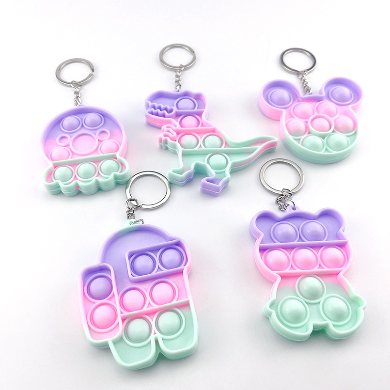 

Autism Fidget Toy Party Favor Sensory Jewelry key Chains Push Poo its Bubble Cartoon Simple Dimple toys Keychain Stress Reliever