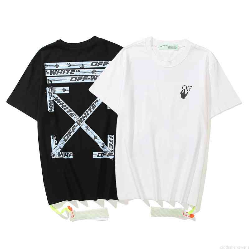 

Men's Tshirts Tops Hip Hop High Street Style Off Tape Warning Line Print Short Sleeve Men, White;black