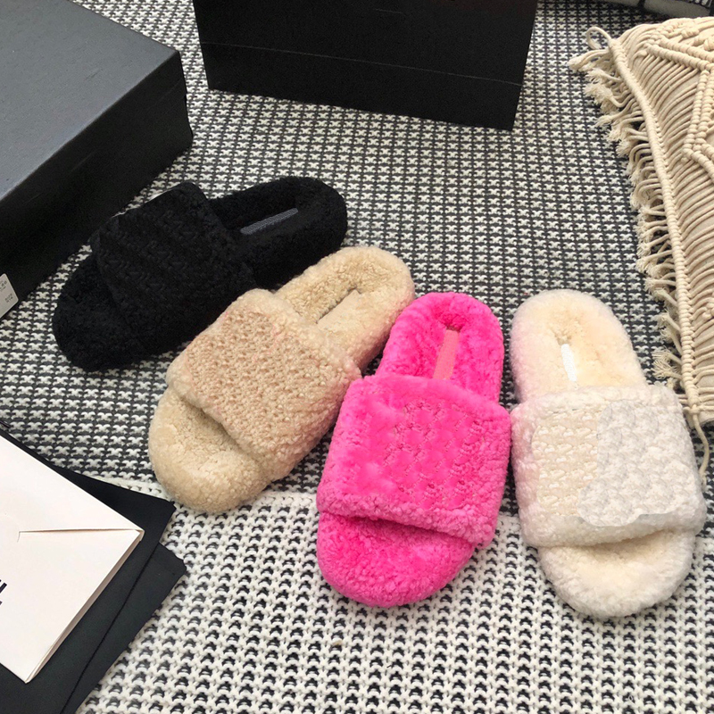 

Furry Fur Slides Luxury Designer 2021 Plush Slippers Fluffy Flip Flops Faux Fur Slippers Flats Women's Fashion Shoes, Black