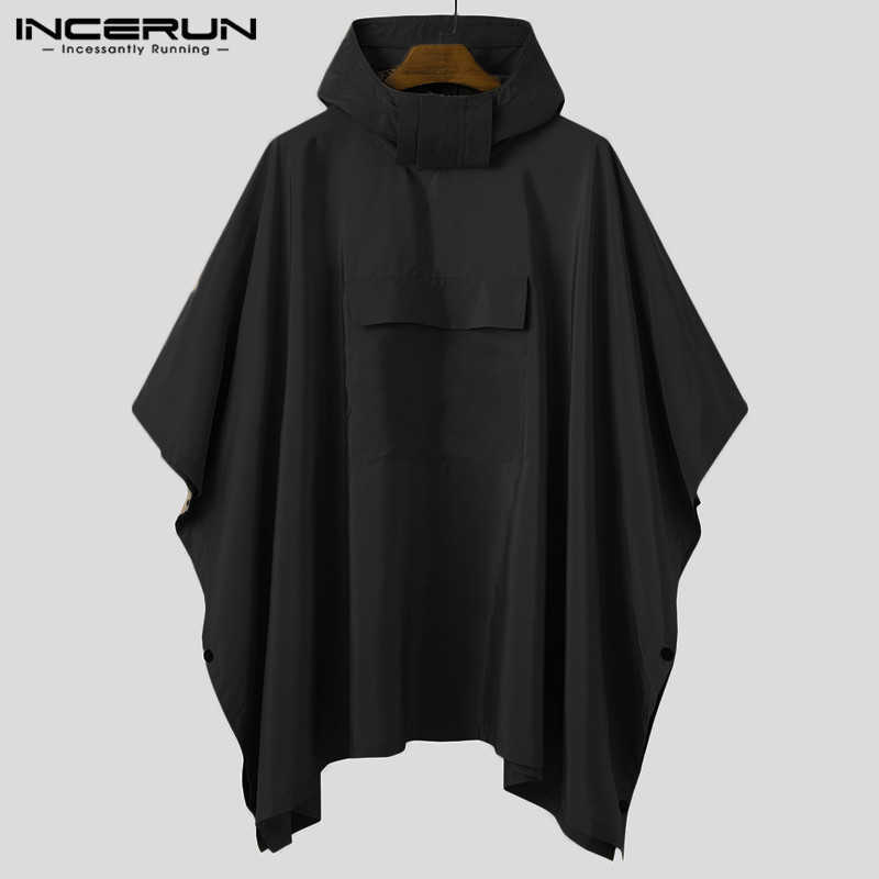

INCERUN Men Solid Color Poncho Sweatshirts Quick Dry Hooded Loose Pockets Fashion Casual Outdoor Cloak Mens Irregular Hoodies Y0804, Gray