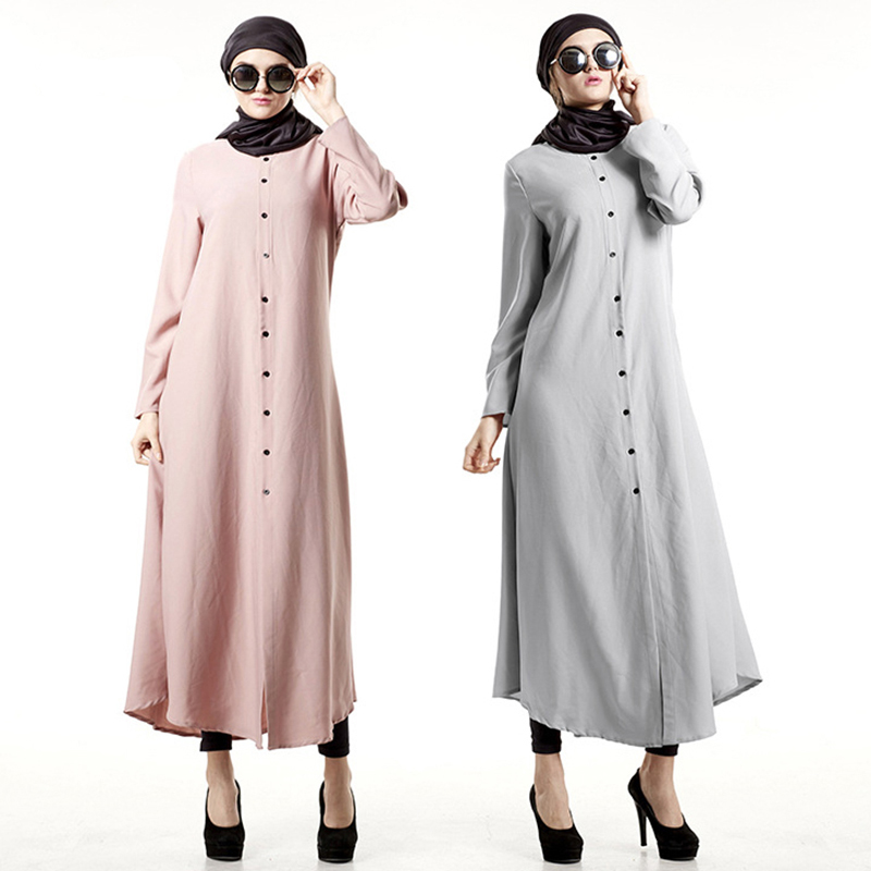 

Ramadan Worship Muslim Abaya Dress Women Loose Solid Color Long Shirt Dresses Kaftan Dubai Hijab Robe Turkey Islamic Clothing