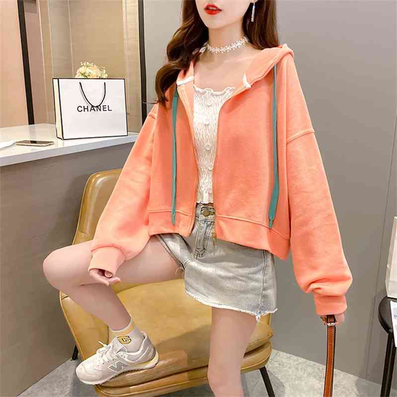 

Grey hooded cardigan sweater women's 2021 autumn winter new Korean loose and versatile coat casual top, Black