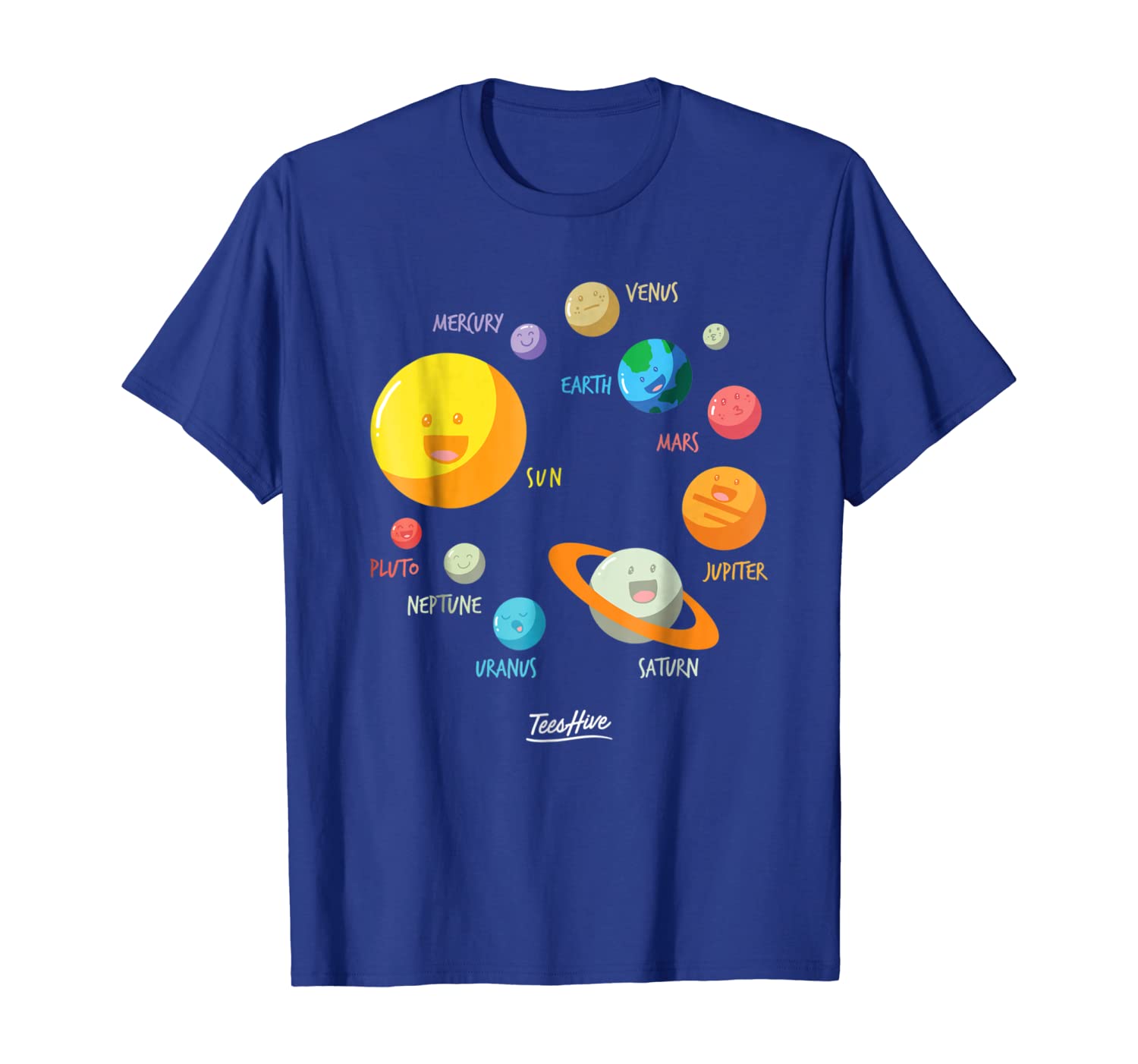 

nine planet solar system cute planet earth sun moon t shirt, White;black