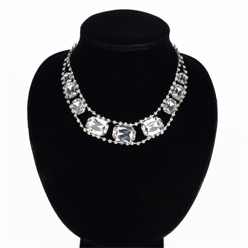

Cuicanduomu Princess Square Drill Galaxy Elegant Nobility Luxurious Gem Rhinestone Dinner Party Necklace Wedding #N046 Chains, Silver