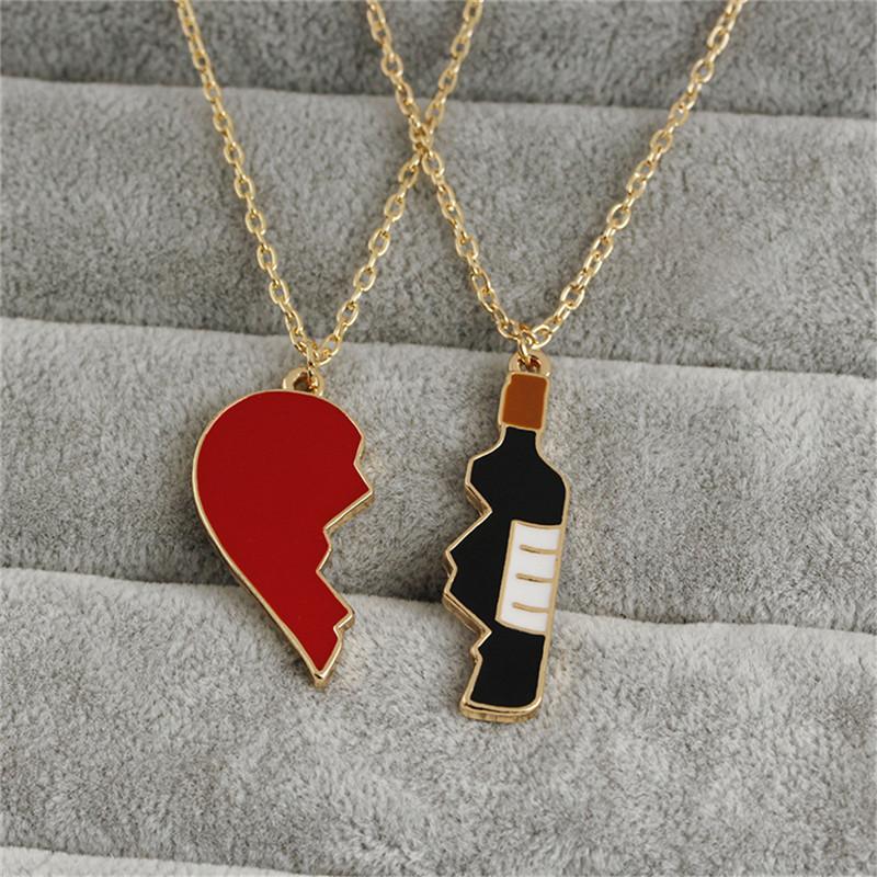 

Pendant Necklaces Cracked Heart Shape And Wine Bottle Necklace Friends Forever Couple Jewelry Gift For One Per Person