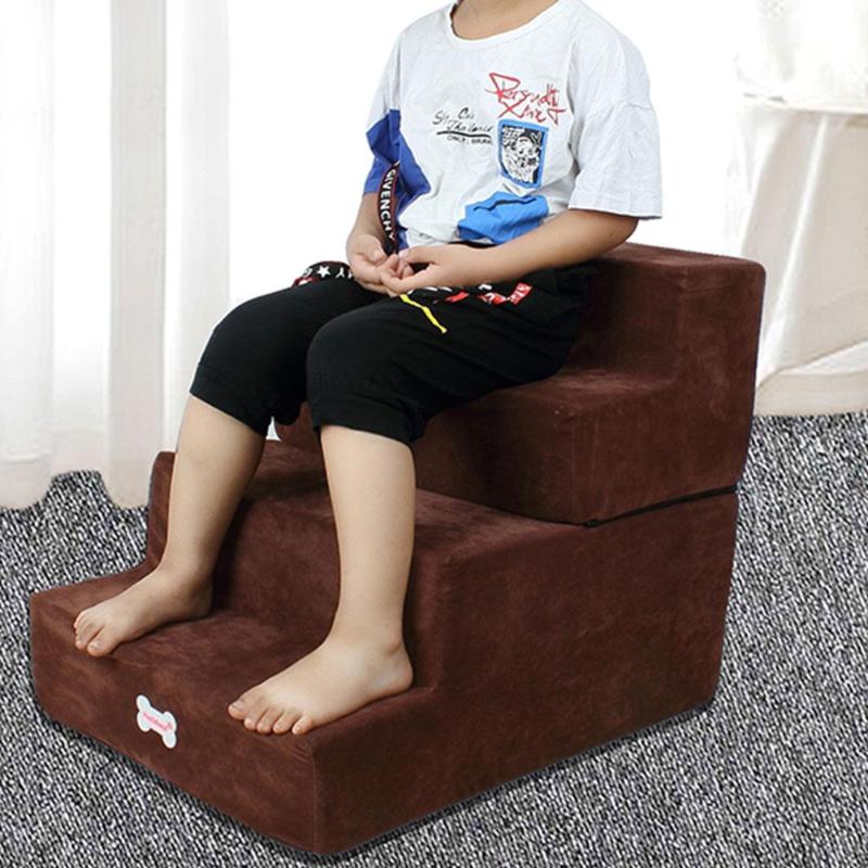 

Pet Dog Stairs 4 Steps Ladder For Small Dogs Cats Ramp Anti-slip Removable House Bed Supplies Kennels & Pens, Gray