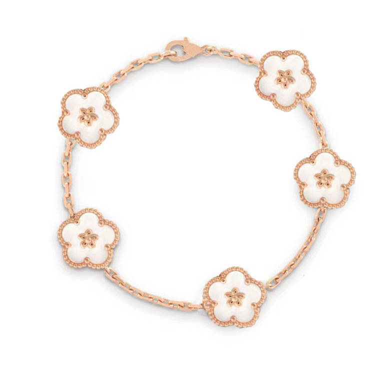 

5 Colors Fashion Classic 4/Four Leaf Clover Charm Bracelets Bangle Chain 18K Gold Agate Shell Mother-of-Pearl for Women&Girls Wedding Mother's Day Jewelry Women Gifts2A