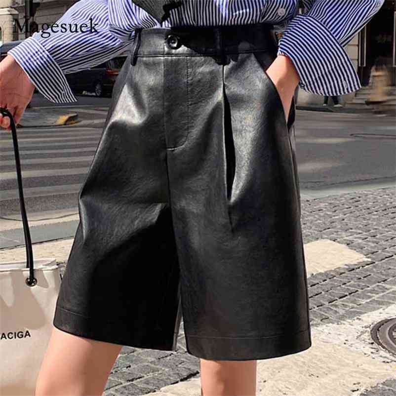 

Women Autumn Winter PU Leather Shorts Solid Loose Plus Size For Casual High Waist Woman 11061 210518, Black