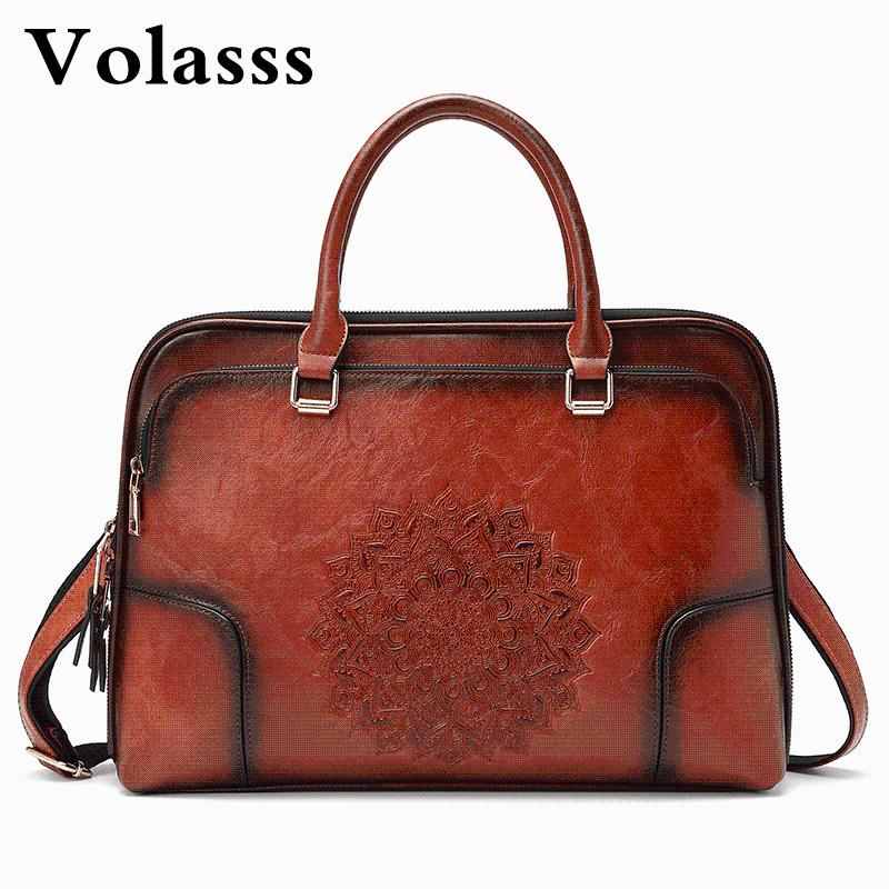 

Evening Bags VOLASSS Women's High Quality Shoulder Bag Vintage Leather Handbag Ladies Chinese Style Embossed Messenger Female Tote, Brown