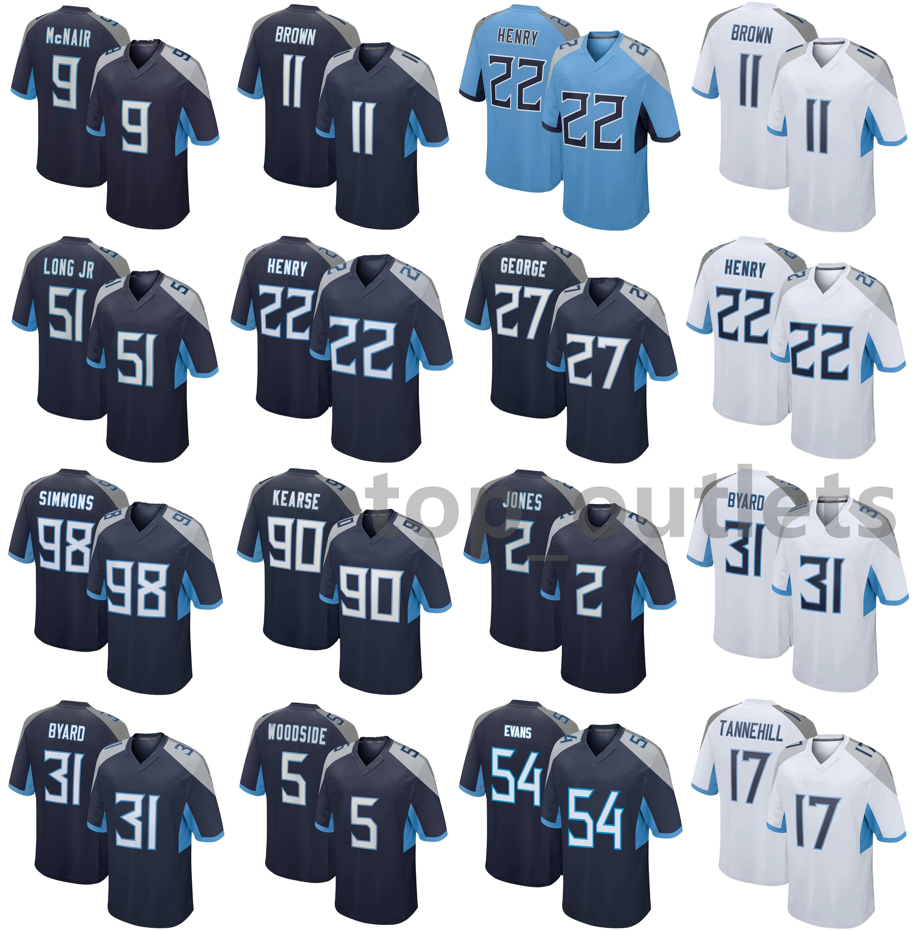 

2021 Titans American Football Jerseys AJ 11 Brown Jersey David 51 Long Jr. Derrick 22 Henry Eddie 27 George Jeffery 98 Simmons Jevon 90 Kearse Stitched, Navy