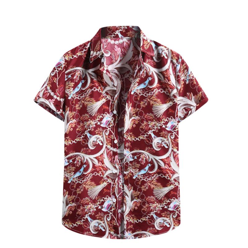 

Men' Casual Shirts Vintage Print Turtleneck For Men Cardigan Short Sleeve Man' Shirt Tops Hawaiian Camisas, Black