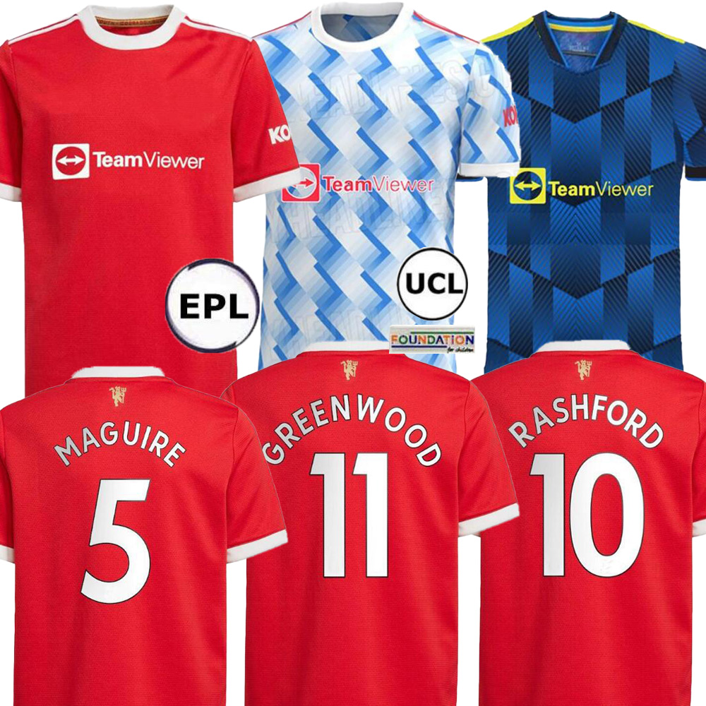 

21 22 SANCHO 7 Manchester home Man soccer jerseys UTD TOP UNITED BRUNO FERNANDES MARTIAL POGBA RASHFORD football shirt 2021 2022, 21 22 third jersey