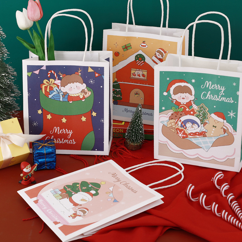 

Korean Christmas Portable Shopping Paper Gifts Wrap Bag Cute Cartoon Pattern Packaging Bags Xmas Birthday Party Gift Storage wzg TL1075