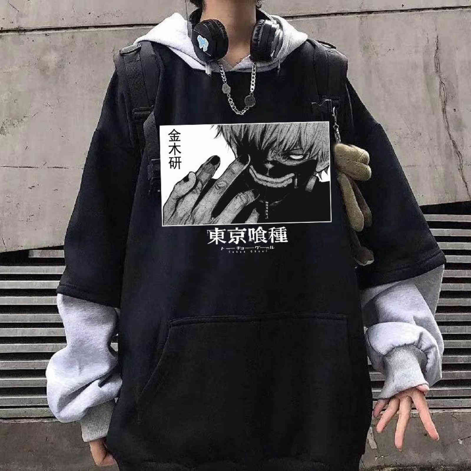 

2021 Tokyo Ghoul Eyes Hoodie Men Women Hoodie Sweatshirts Clothes Harajuku Y1109, Black