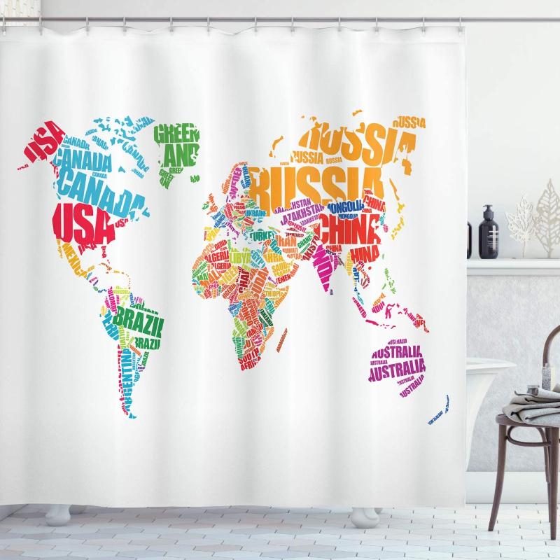 

Shower Curtains Curtain With Names Of The Countries Europe America Africa Asia Graphic Style Bathroom Decor Set
