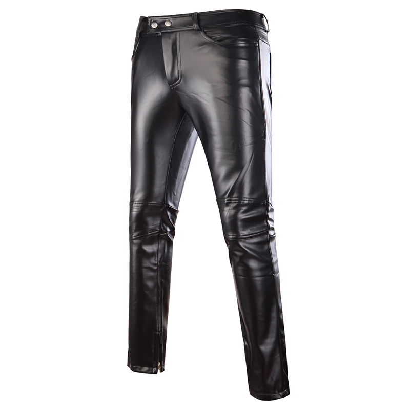 

Styles Mens Skinny Shiny Gold Silver Black PU Leather Pants Motorcycle Men Nightclub Stage Pants for Singers Dancers Casual Trou, Pk01 black