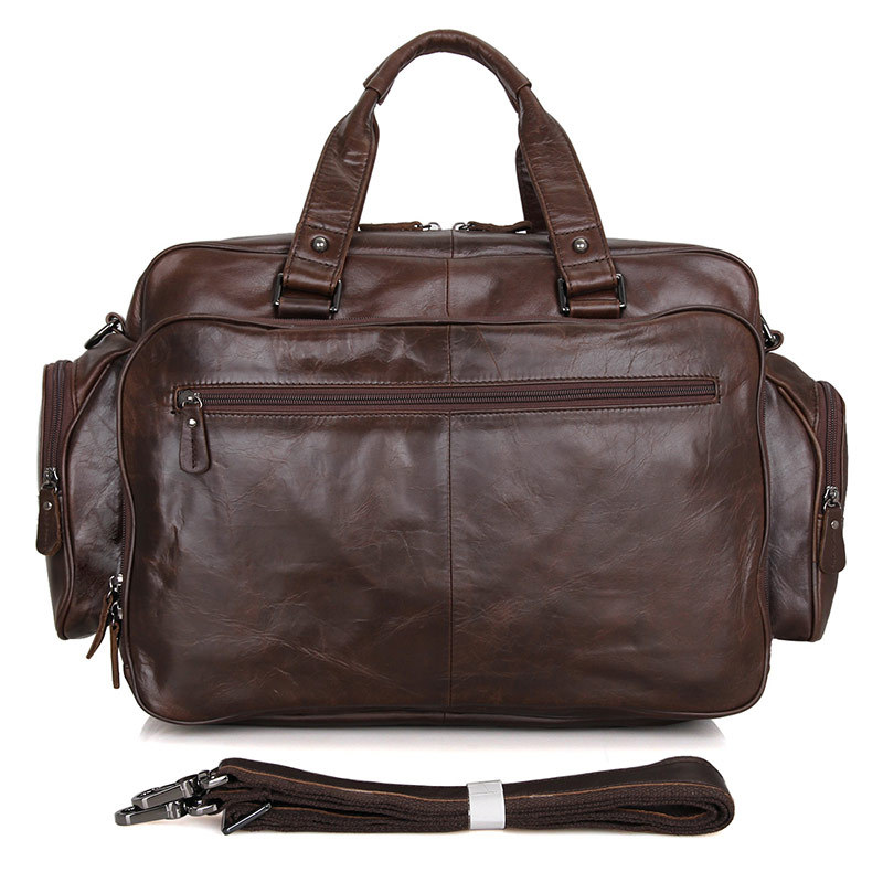 

Functional Genuine Leather Travel Bag Men Handbag Business Casual Laptop Shoulder Tote Briefcase for Documents, Brown