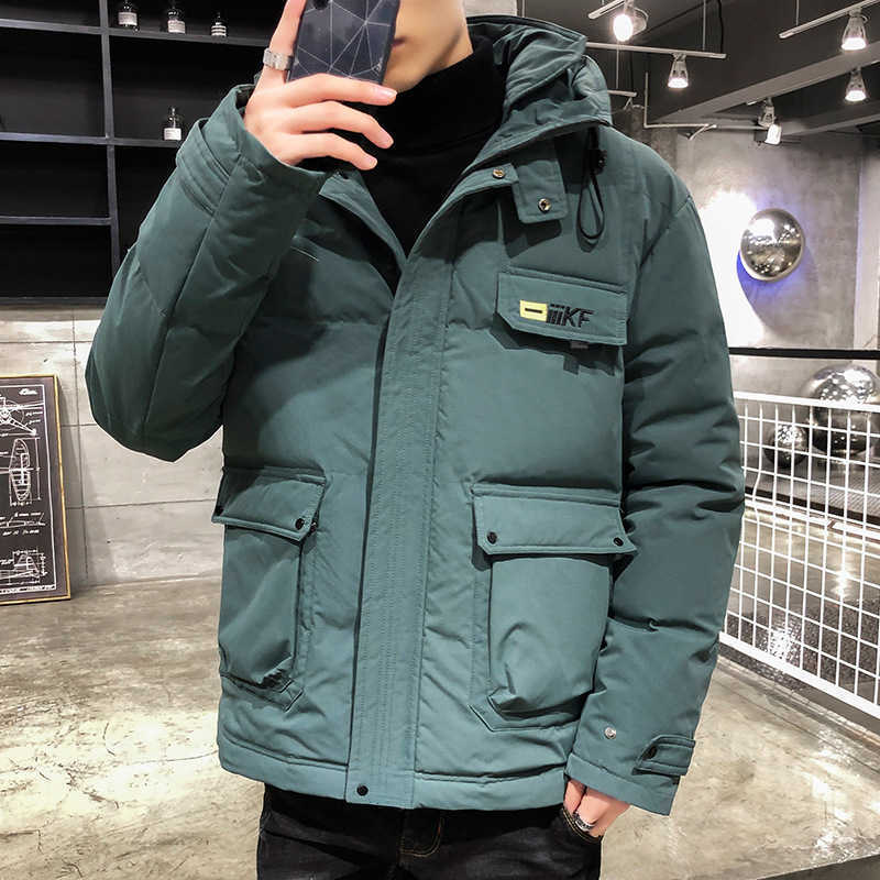 

Winter Parka Men Casual Big Pockets Jacket Plus Velvet Thicken Warm Windproof Coat Male Solid Color Hooded Outwear 4XL 210603, Cjw236green