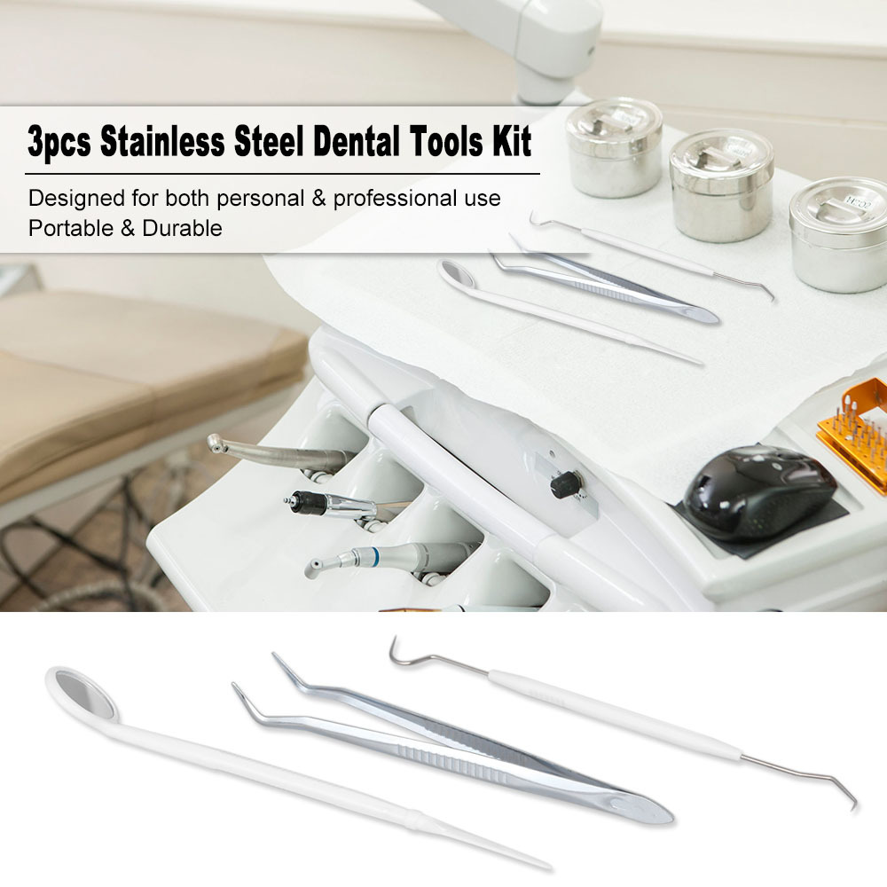 

3 pcs dental tools stainless stieel anti-fog mouth mirror, scaler, tweezers.