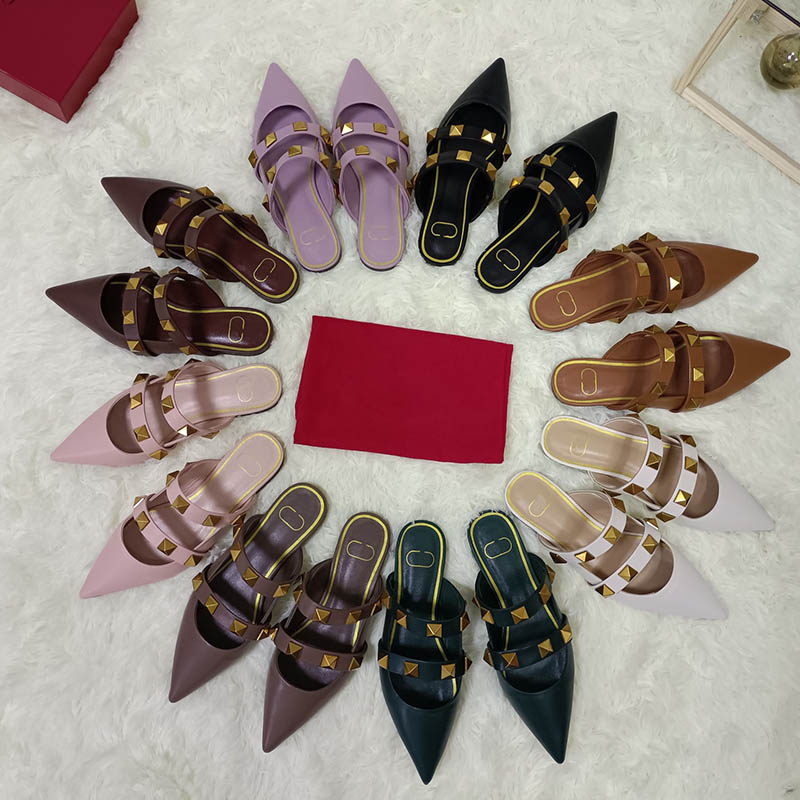 

Women mules Size 35-43 Slipper pointed toe flat heel woman Slippers latest arrive Luxury Italy style