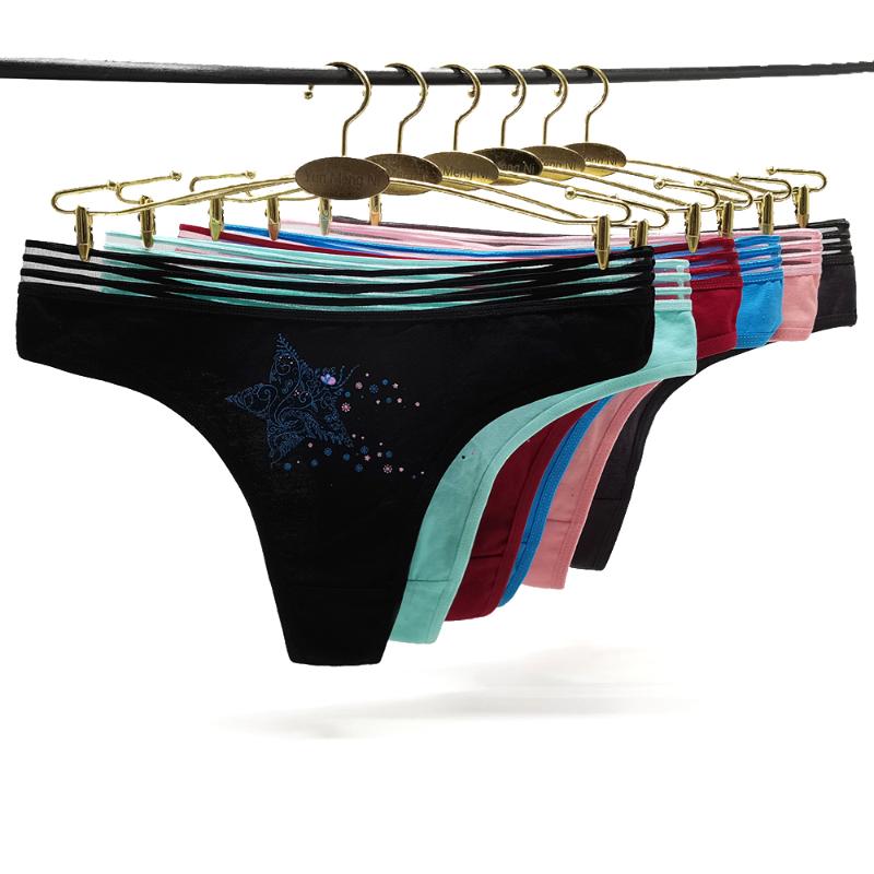 

Women's Panties 6Pcs/Set Ladies Cotton Underwear Women Sexy Tanga Star Print Thong G String Lingerie Low Waist Underpants For Female, Black;pink