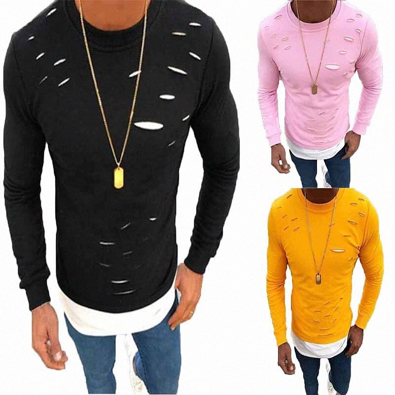 T-shirt pour hommes Color Color Col Couleur Casual Daily 2 en 1 Housses à manches longues Mode légère Big et Tall Sports Noir Jaune H74n #