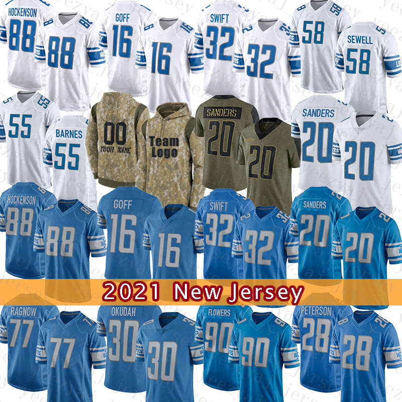 

2021 Salute To Service Hoodie Football Jacket Jared Goff D'Andre Swift T.J. Hockenson Barry Sanders Billy Sims Penei Sewell Derrick Barnes Dick LeBeau Jack Fox Jersey, Mens-x s