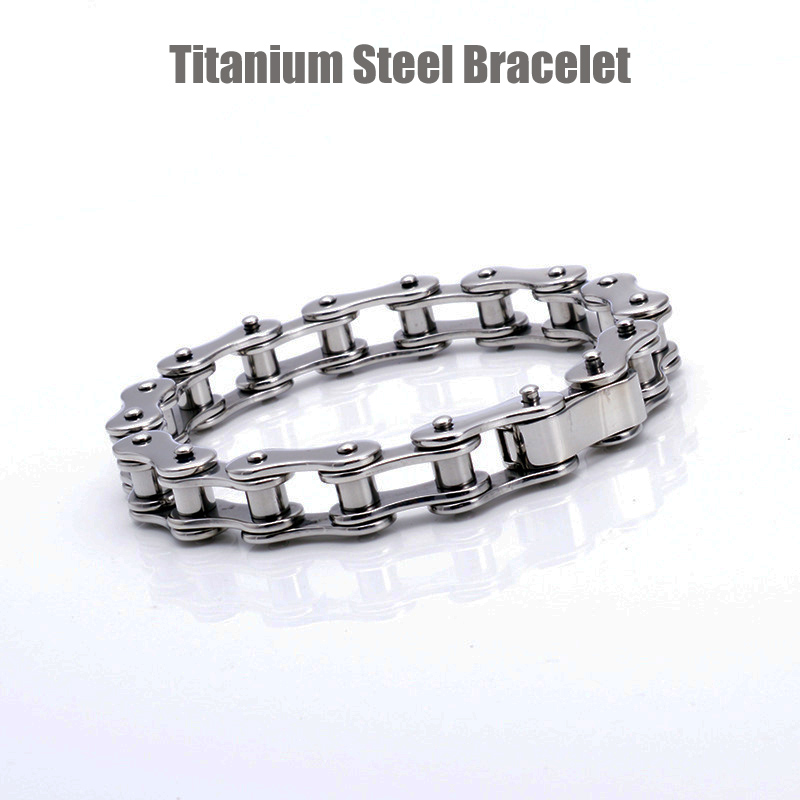 

Titanium Steel Biker Bicycle Motorcycle Chains Invisible Safety Buckle Bracelet Wristbands Brace lace Male Trendy Jewelry Boys Accessories, Black