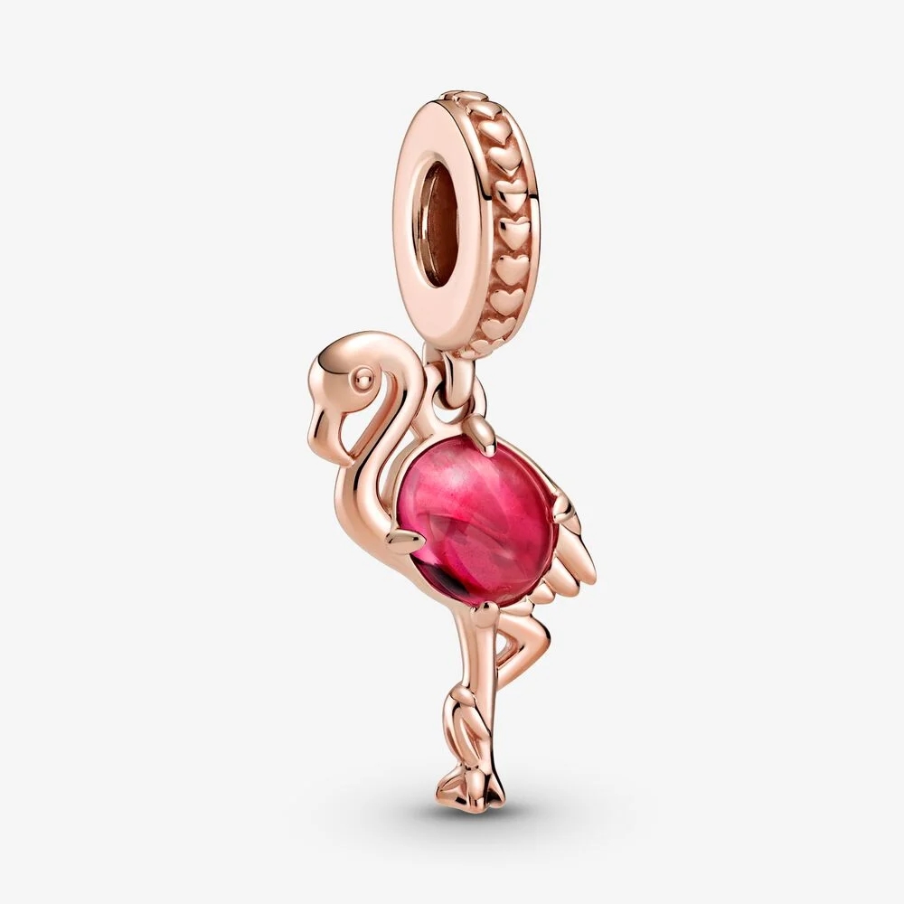 

100% 925 Sterling Silver Pink Murano Glass Flamingo Dangle Charm Fit Original European Charms Bracelet Fashion Wedding Egagement Jewelry Accessories, Bronze;silver