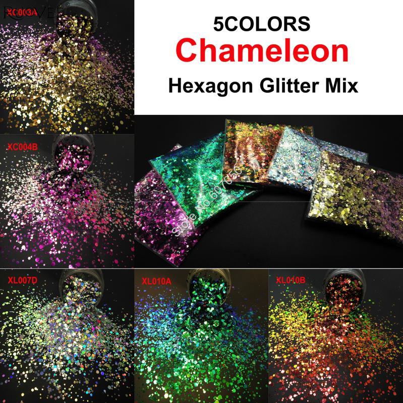 

Wholesale Chameleon Glitter Mix Metallic Luster Hexagon Shape Nail Art for Craft Decorations Makeup Facepainting DIY Accessories