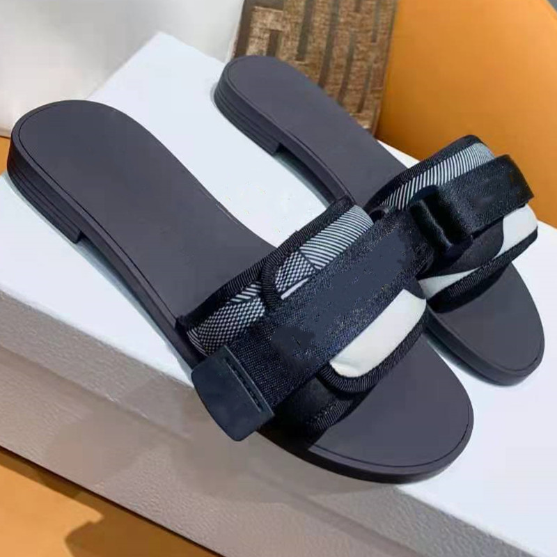 

Women Denim Flat Slippers Black Blue Nylon Strap Buckle Designer Lady Technical Fabric Band Rubber Sole Slide, Shoes dustbag
