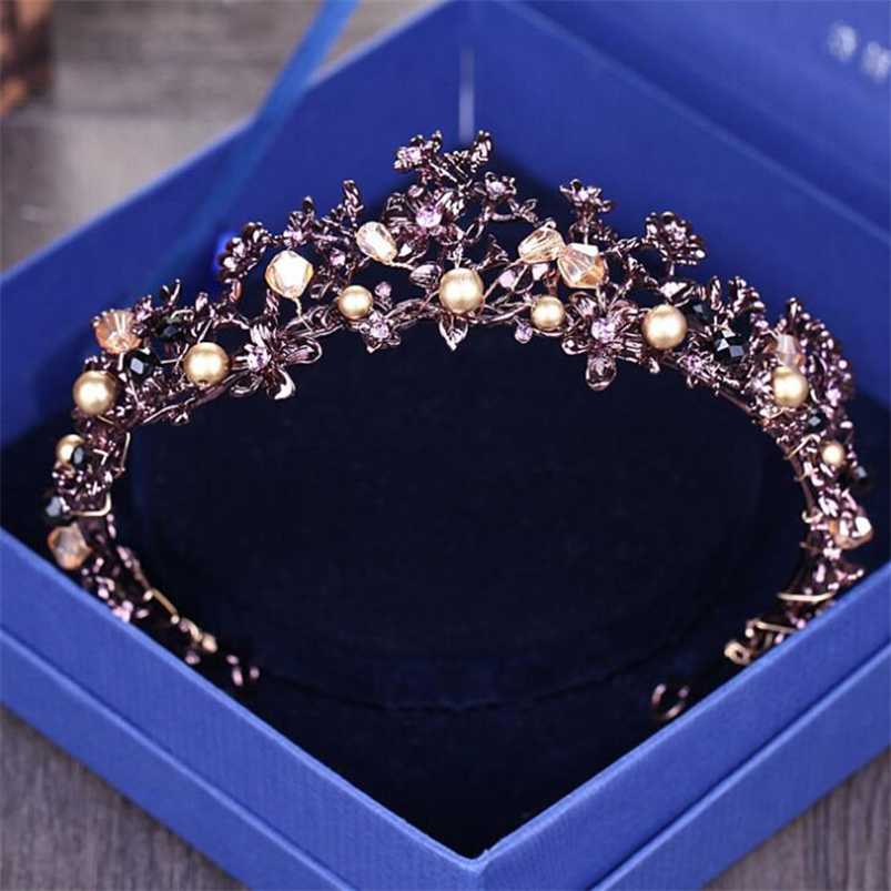 

Baroque Vintage Purple Crystal Wedding Bridal Tiaras Hairband Headpiece Black Princess Pageant Crown Hair Accessories 211109, Slivery;golden