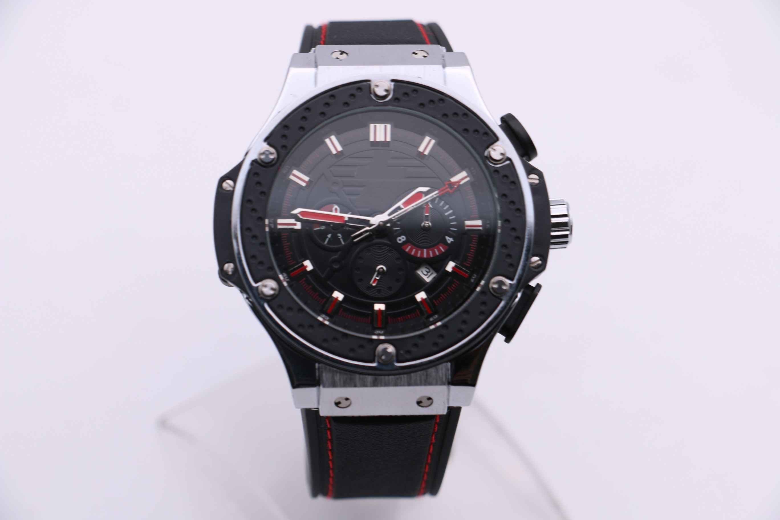 

Men's Mechanical Watch NX Modern Fashion Business Silver White Stainless Steel Case Leather Strap Black Dial Six-Hand Multifunction Calendar, Multi-color