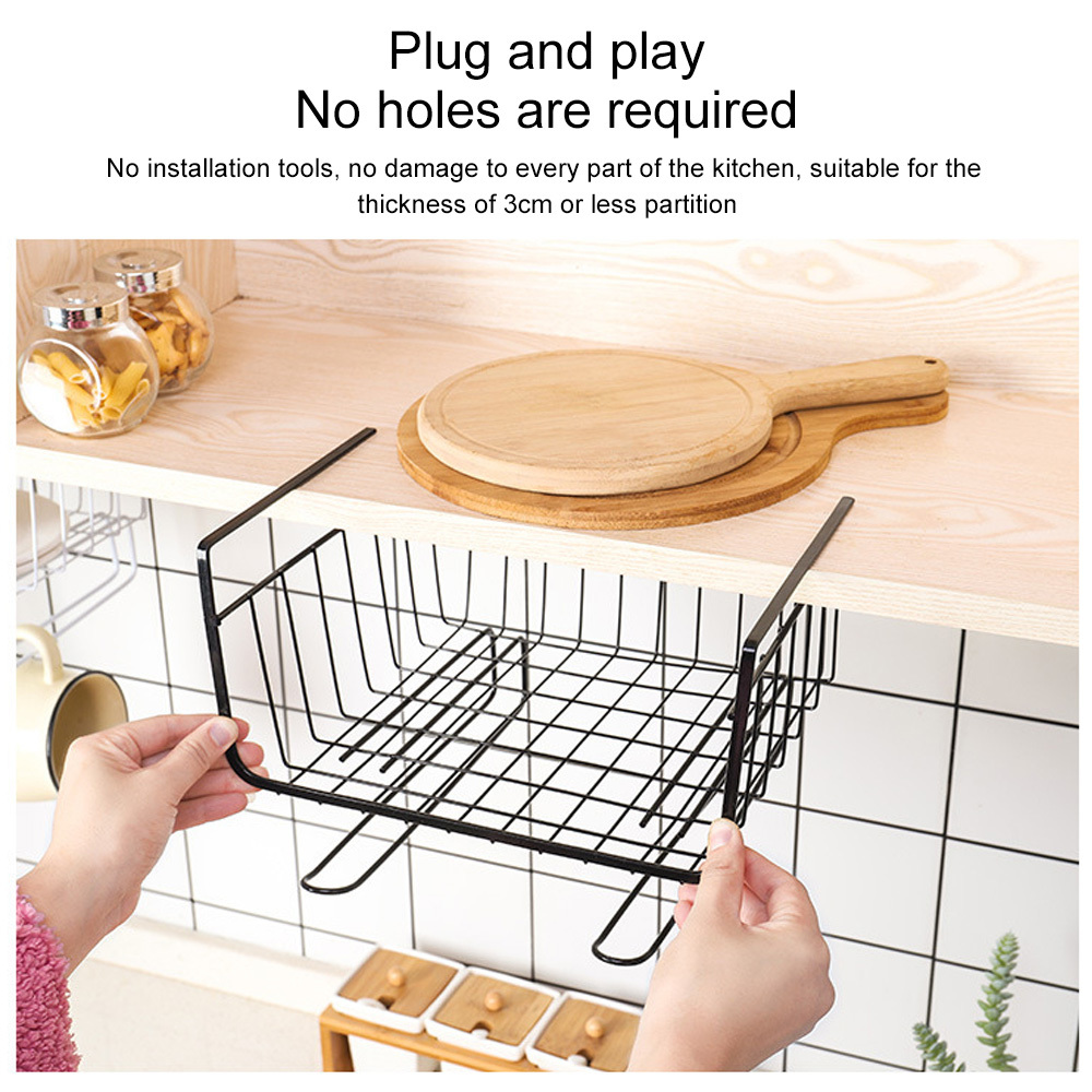 Storage Basket Kitchen Storage Container Under Shelf Wire Cabinet Shelf Iron Storage Basket Tableware Organizer Stand-image-689860221