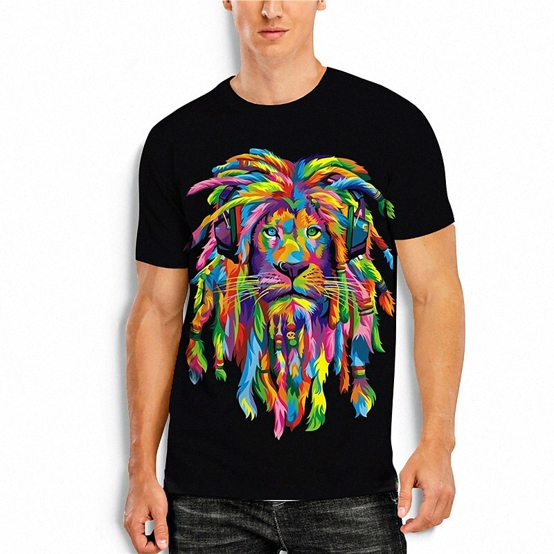 T-shirt Hommes T-shirt 3D Imprimer Graphic Lion Lion Animal Cou Rond Daily Holiday Imprimer Sleeve Sleeve Tops Basic Casual Black / été H8um #