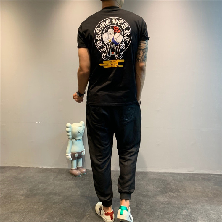 

Trendy chromeheart croxinxia new cartoon graffiti print men's and women's loose short sleeve T-shirt, White;black