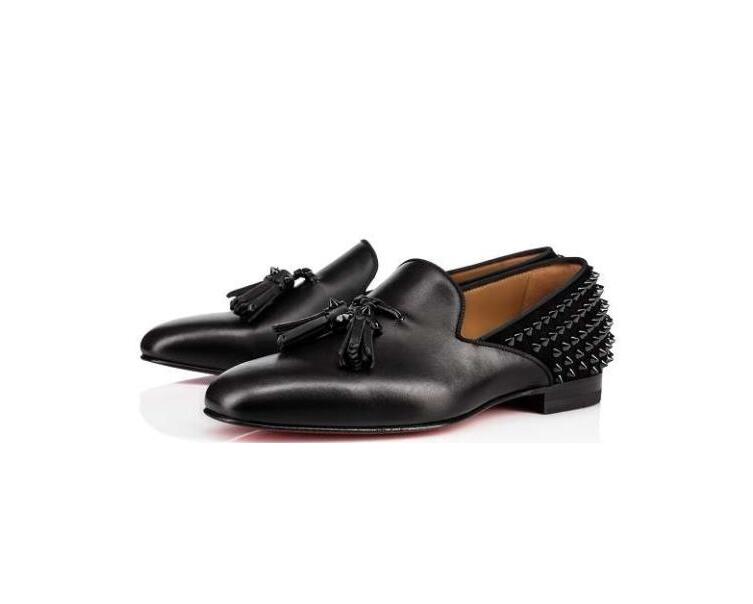 

Fashion Designer Oxford Shoes Brand Black Glitter Spikes Red Bottom Loafers Shoe Men Flats Wedding Party Male Gentlemen Dress