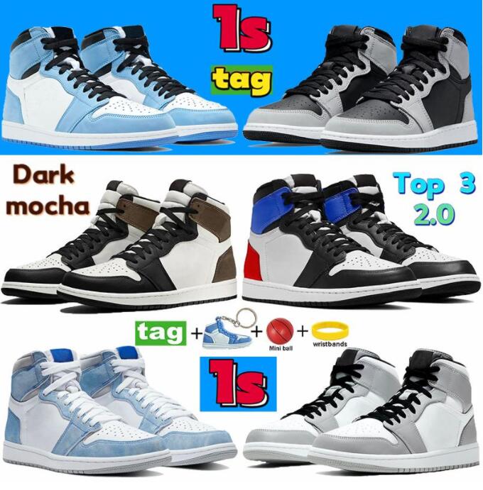 

Designer University Blue air jorden 1 1s basketball shoes Dark Mocha hyper royal shadow 2.0 Light smoke gery chicago twist Fragment sneakers men women trainers, Customize