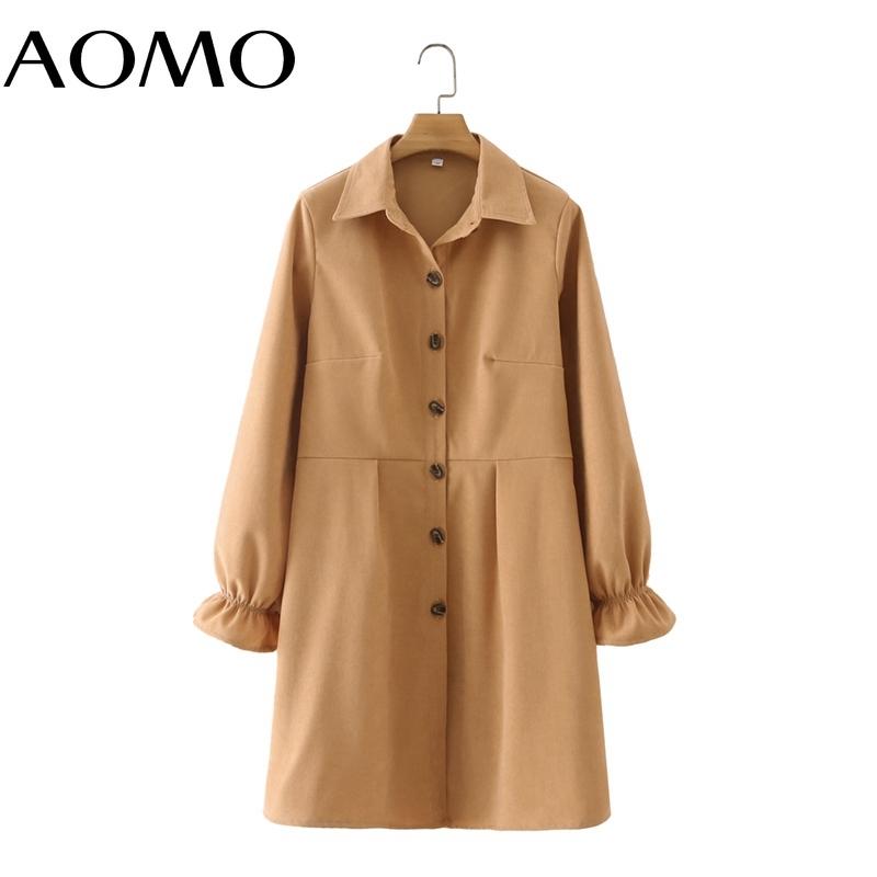 

Women' Jackets AOMO Women Oversized Khaki Trench Coat 2021 Autumn Lantern Long Sleeve Office Ladies Outwear 2M186A