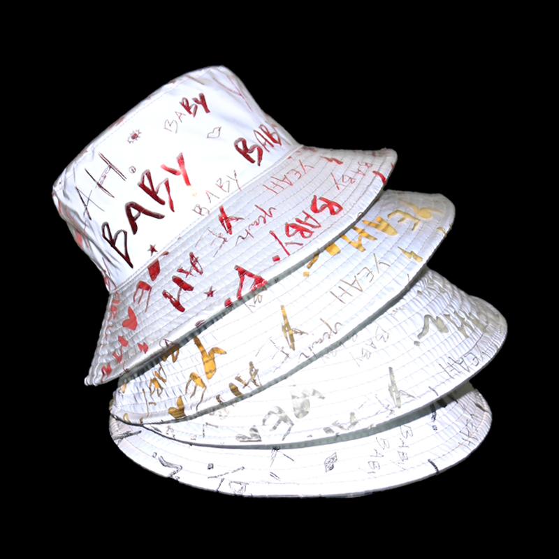 

Cloches Winfox Fashion Letter Print Luminous Bucket Hat Women Men Sun Flat Top Fisherman Hats Caps Boonie, Black