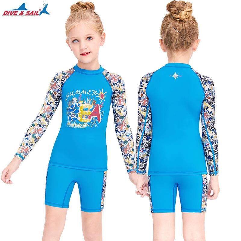 

2-piece Set Swimsuit For Kids Long Sleeve Shirt Short Bottom Girls Boys Bathing Suits Lycra Swimwear UPF50+ Sun UV Protection One-Piece
