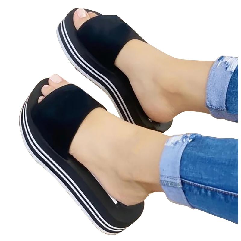 

Slippers Platform Women Solid Color Sandals Open Toe PU Leather Summer Slipper Outdoor Flip Flop Ladies Black White Slides Shoes