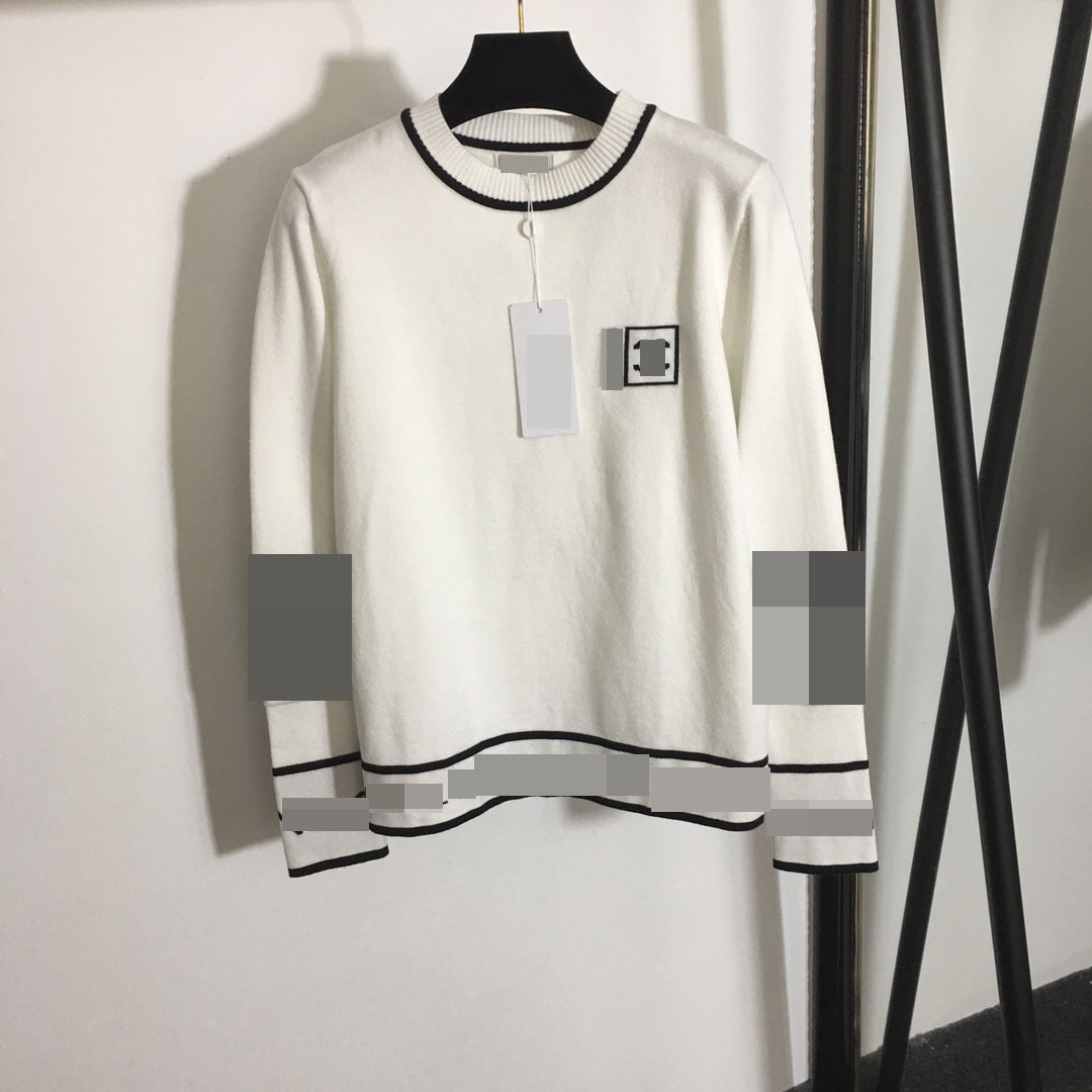 

328 2021 Spring Summer Brand Same Style Sweaters Black White Pullover High Quality Crew Neck Long Sleeve Sweater Women Clothes meiyi, White;black